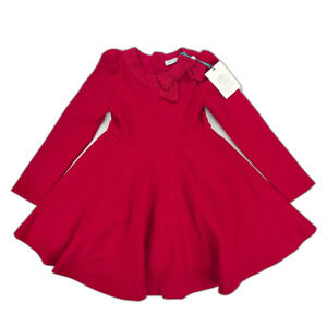 NWT Abel & Lula Girls Puff Sleeve Fit and Flare Dress Bow Tulle Red 5 Kids